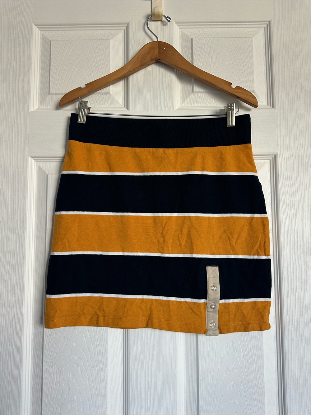 Tommy Hilfigure Striped Navy and Mustard Knit Mini Skirt